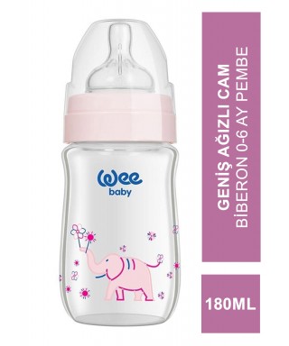 Wee Baby Klasik+ Geniş Ağızlı Cam Biberon 0-6 Ay ( Pembe ) 180 ml (No:140)