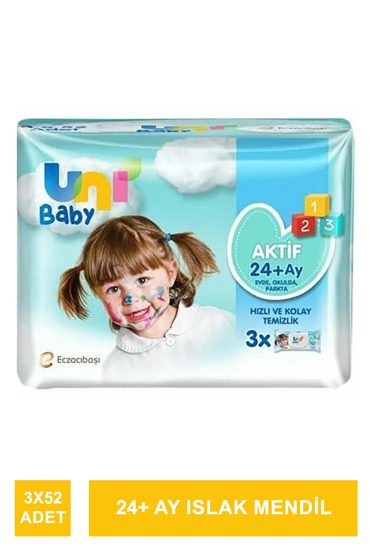 Outlet - Uni Baby Aktif Simple Clean 24+ Ay Islak Mendil 3x52 Adet