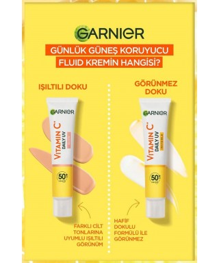 Garnier C Vitamini Parlak Günlük Güneş Koruyucu Fluid Yüz Kremi ( Görünmez Doku ) Spf50+ 40 ml