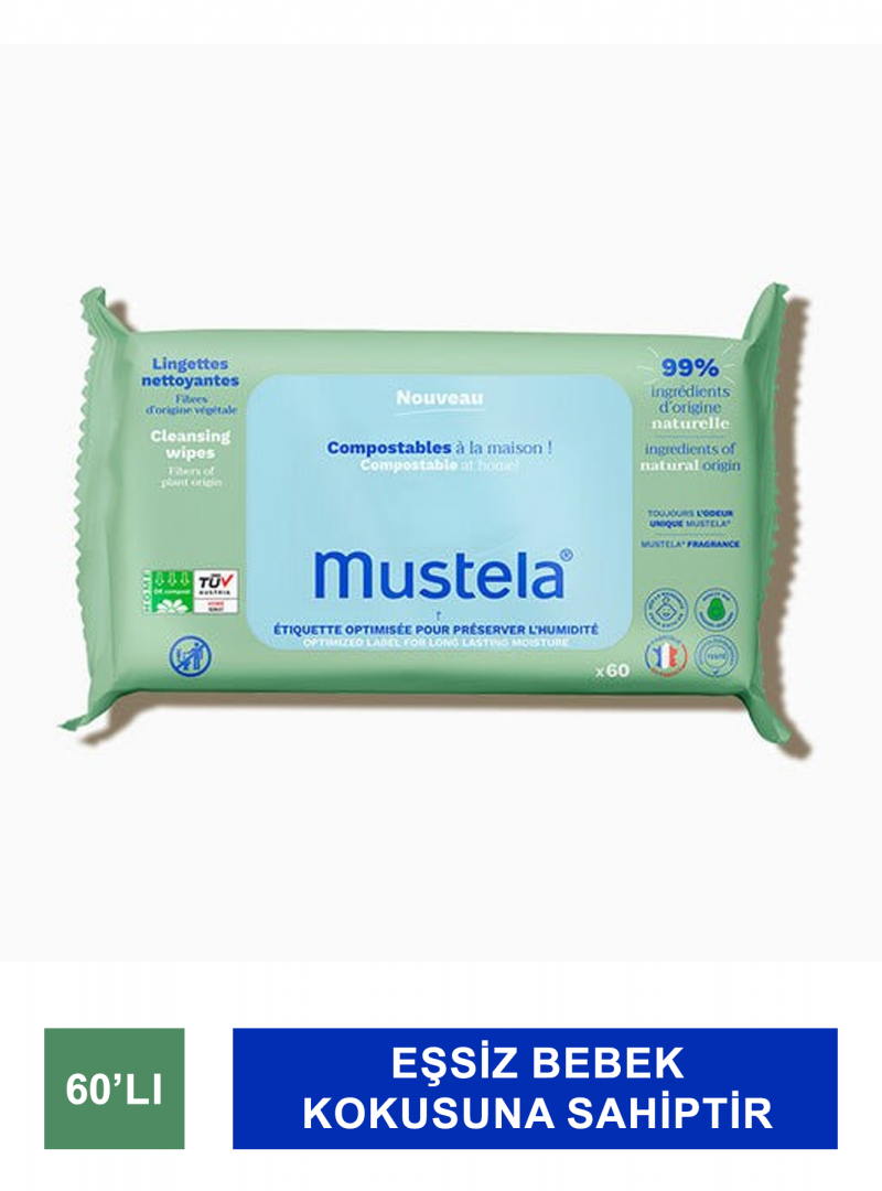 Mustela Compostable Cleansing Wipes ( Kompostlanabilir Temizleme Mendili ) 60 Adet