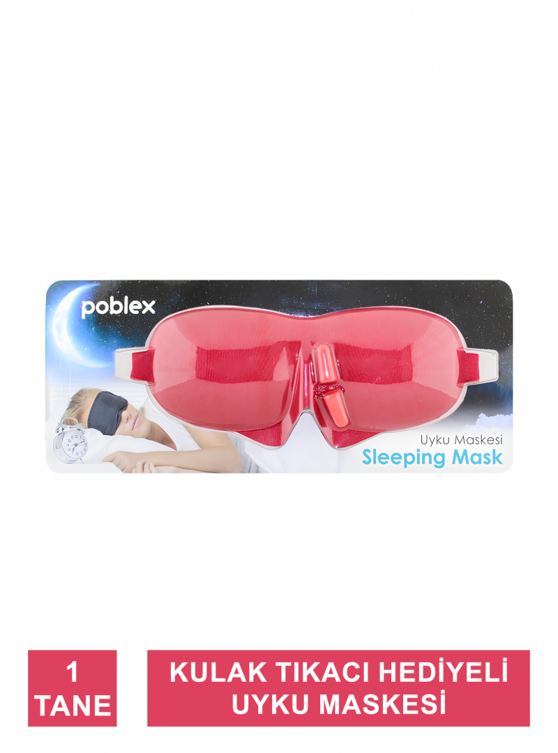 Poblex Uyku Maskesi Kırmızı - Kulak Tıkacı HEDİYE