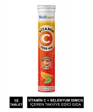 Wellcare Vitamin C + Selenyum 55mcg 15 Efervesan Tablet