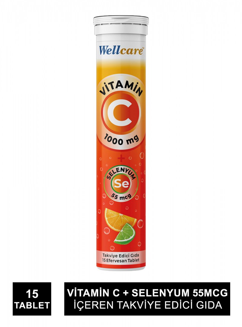 Wellcare Vitamin C + Selenyum 55mcg 15 Efervesan Tablet
