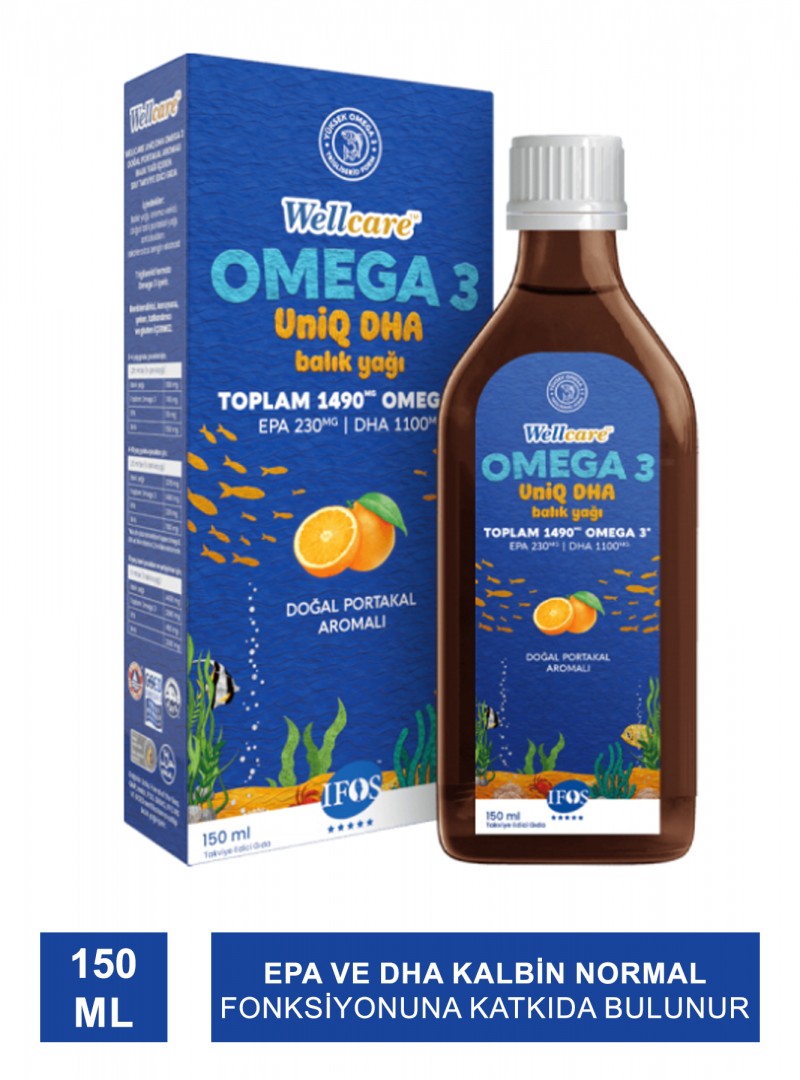 Wellcare UniQ DHA Omega 3 Doğal Portakal Aromalı Balık Yağı 150 ml