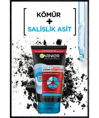 Garnier Saf & Temiz Siyah Nokta Karşıtı Kömürlü 3'ü 1 Arada 150 ml