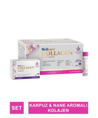 Wellcare Collagen Beauty Boost Plus ( Karpuz & Nane Aromalı ) 10.000 mg Likit Form 40mlx30Shot & 30 Kapsül
