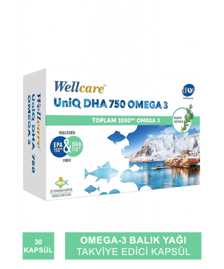 Wellcare UniQ DHA 750 Omega 3 1000mg Balık Yağı 30 Kapsül