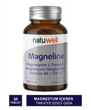 Natuwell Magneline Magnezyum L-Treonat+Bisglisinat+B6+D3+C 30 Tablet (S.K.T 01-2027)