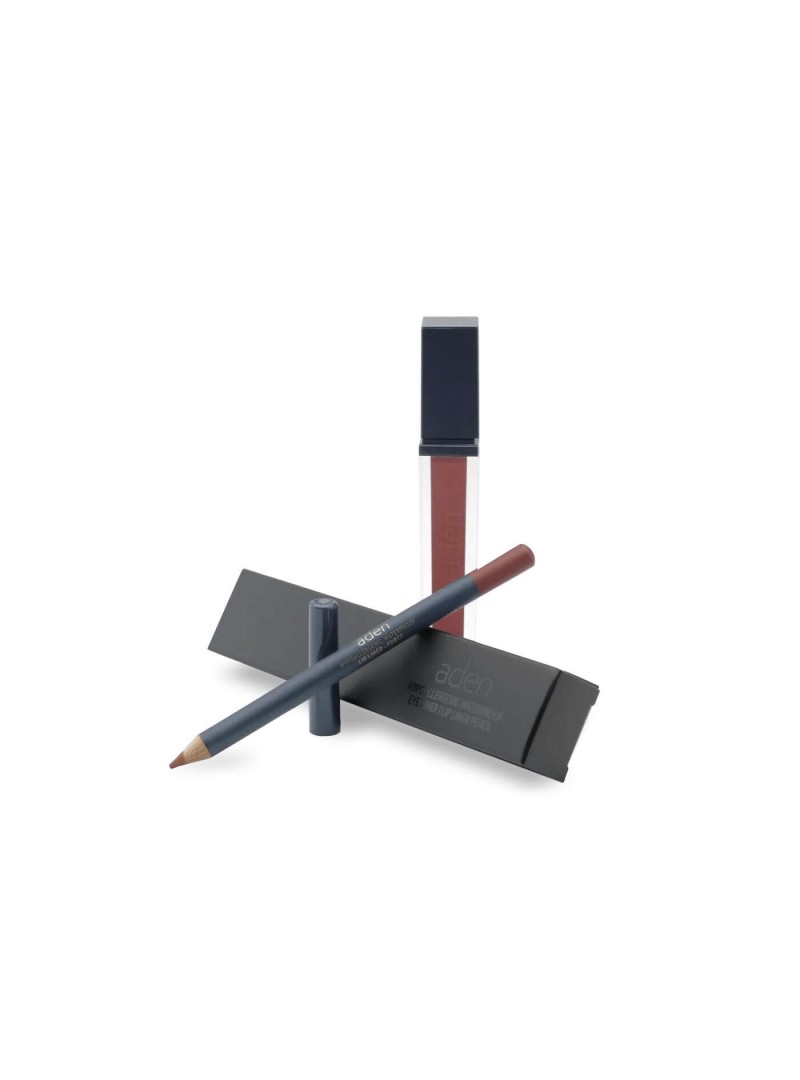 Aden Liquid Lipstick + Lipliner Pencil Set ( 06 Force )