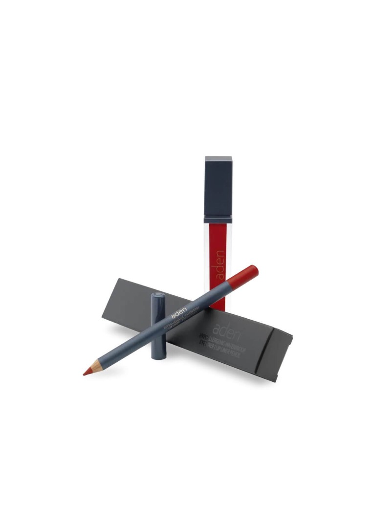 Aden Liquid Lipstick + Lipliner Pencil Set ( 09 Russian Red )