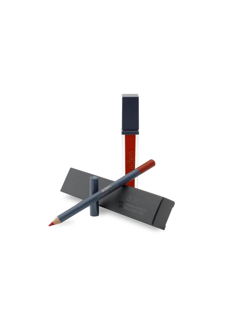 Aden Liquid Lipstick + Lipliner Pencil Set ( 21 Coral )