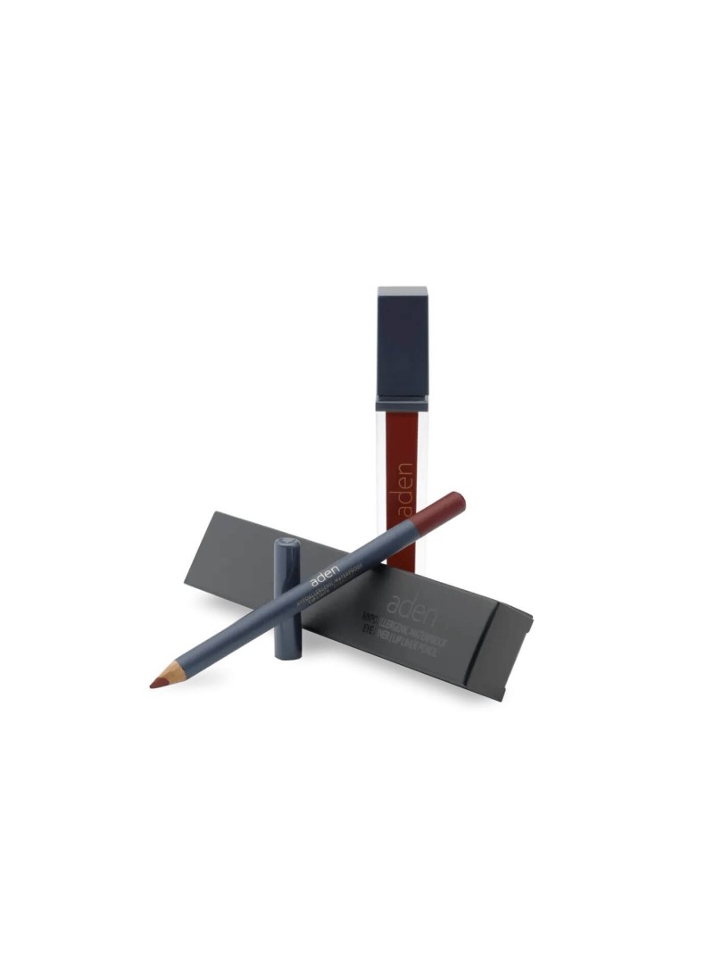 Aden Liquid Lipstick + Lipliner Pencil Set ( 23 Currant )