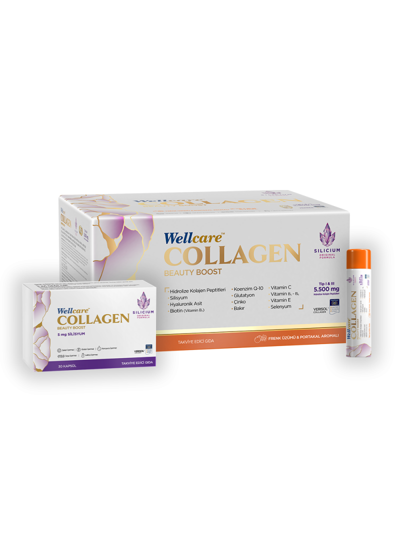 Wellcare Collagen Beauty Boost Plus ( Frenk Üzümü & Portakal Aromalı ) 5500 mg Likit Form 40mlx30Shot & 30 Kapsül