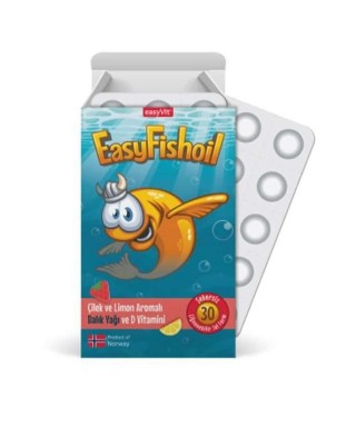 Easyvit EasyFish Oil Omega 3 ( Çilek&Limon Aromalı ) Çocuk Çiğnenebilir 30 Jel Tablet (S.K.T 10-2025)