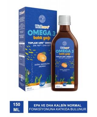 Outlet - Wellcare Omega 3 Doğal Mandalina Aromalı Balık Yağı 150 ml