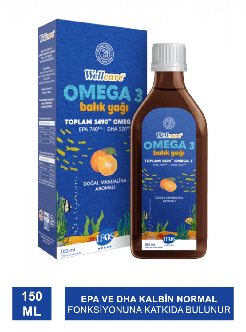 Outlet - Wellcare Omega 3 Doğal Mandalina Aromalı Balık Yağı 150 ml